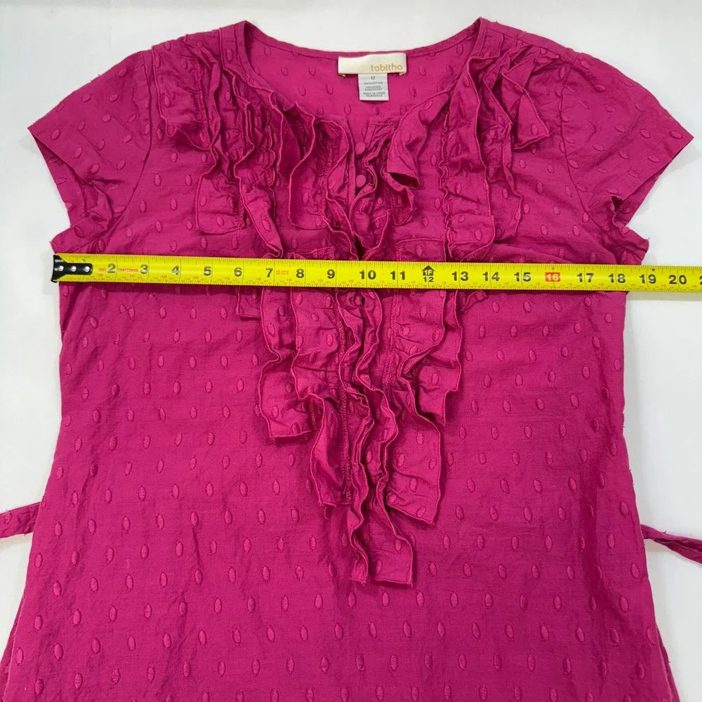 Tabitha Anthropologie Ruffle Swiss Dot Dress Women 12 Pink Cotton Belted - Picture 9 of 14